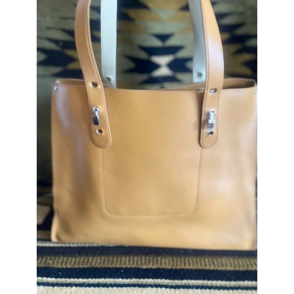 Lamarthe Paris Tan Leather Tote Bag With Silver-Tone Hardware Elegant Italy - Picture 3 of 7
